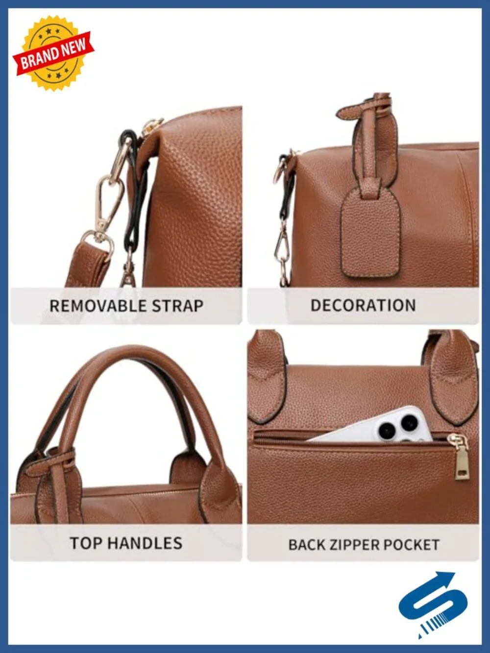 Large Capacity Vegan Leather Tote Bag with Top Handle Satchel Purse